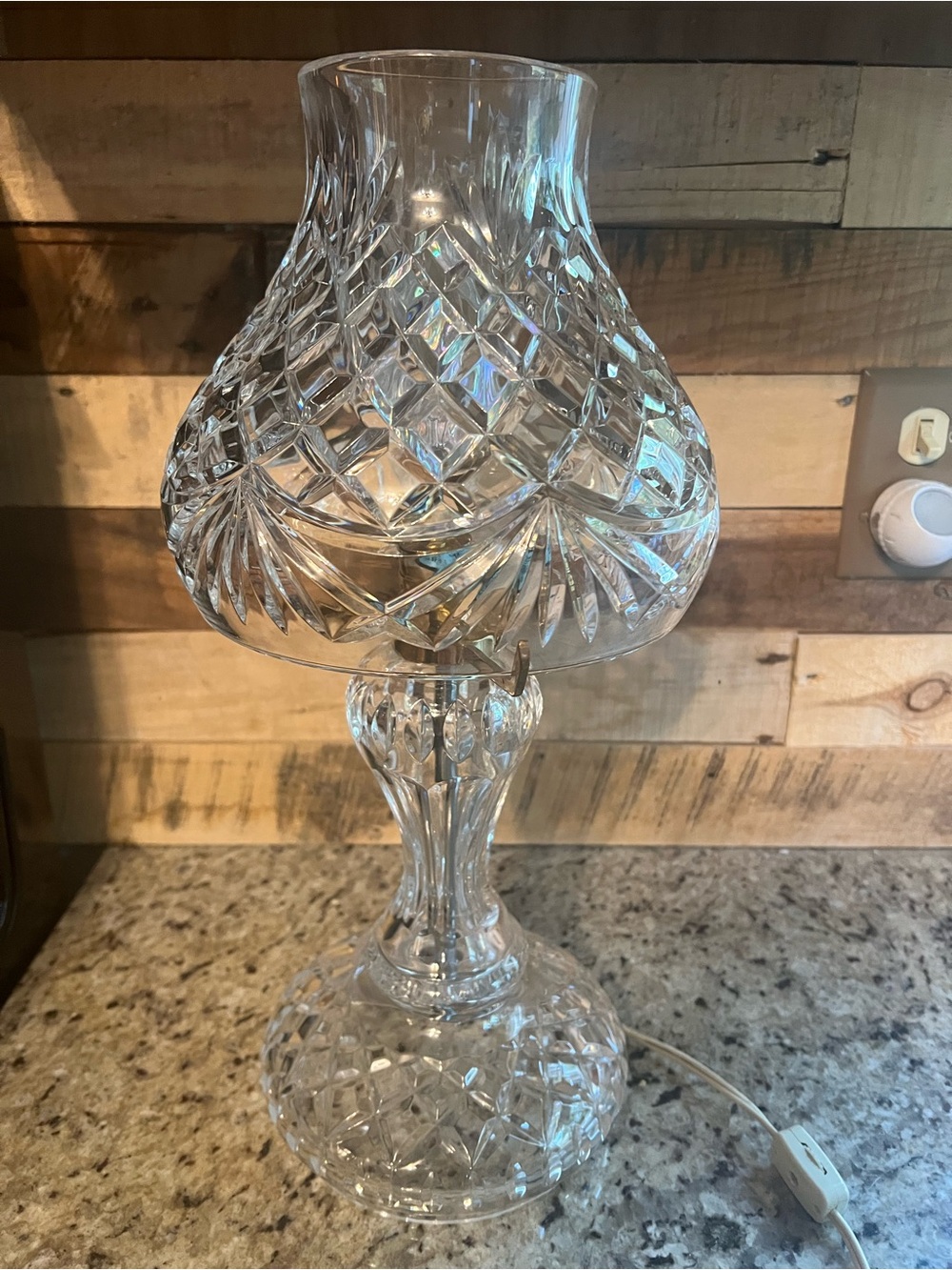 Vintage Waterford Crystal Cut Hurricane Glass Table Lamp
